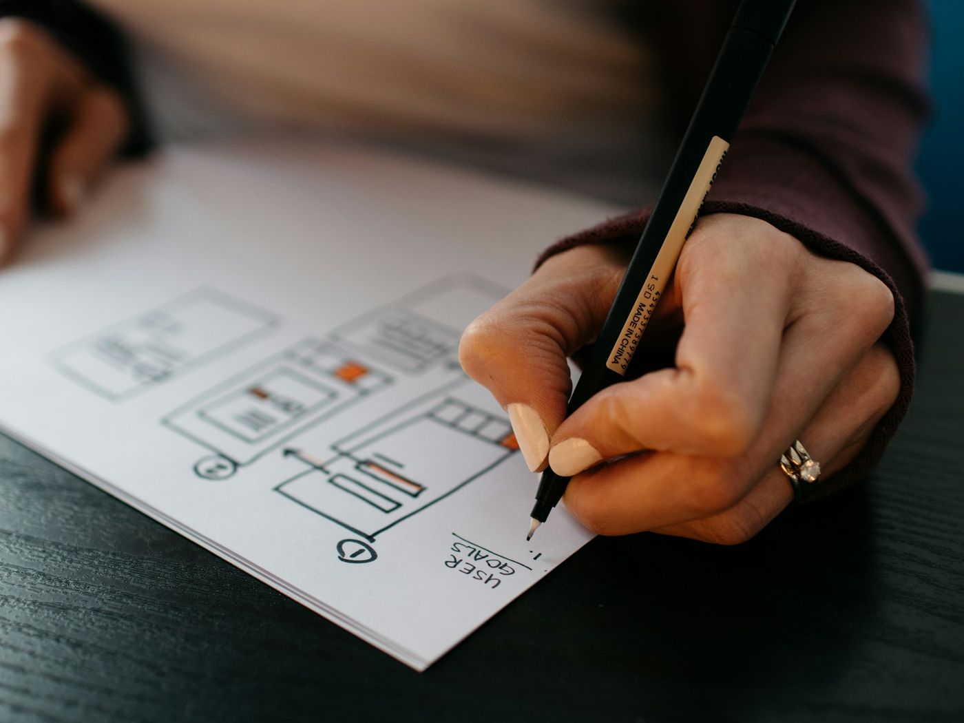 Hand skizziert ein Website-Layout auf Papier
